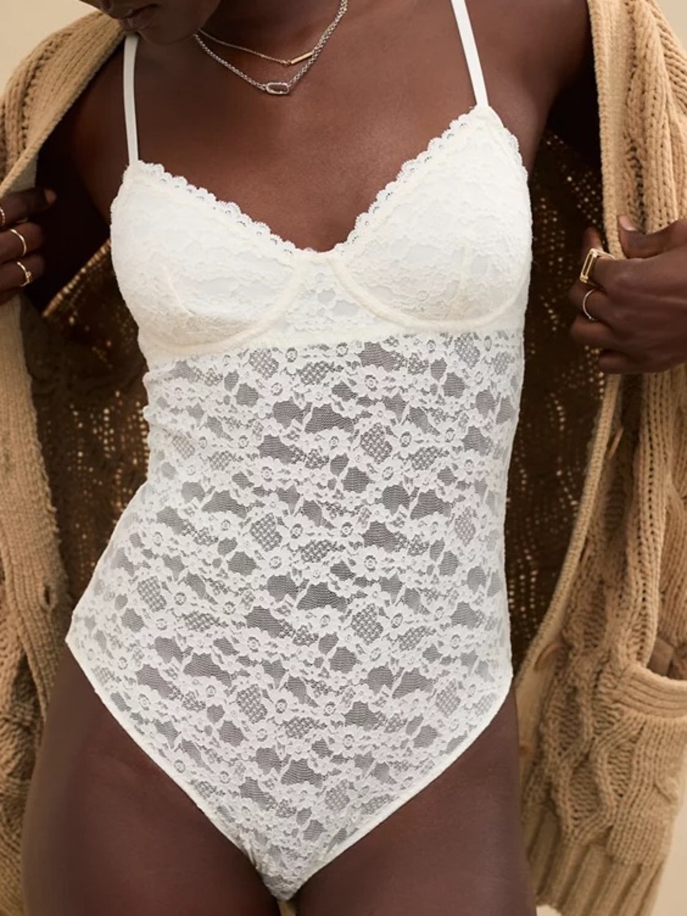 NWT AEO Aerie Navy Blue Show Off Vintage Lace Bodysuit Size Large